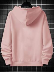 Manfinity Men Plus Letter Graphic Kangaroo Pocket Drawstring Hoodie - Baby Pink - View 2