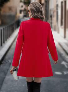 SHEIN Privé Lapel Collar Double Breasted Coat - Red - View 2