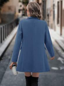 SHEIN Privé Double Breasted Lapel Collar Coat - Blue - View 2
