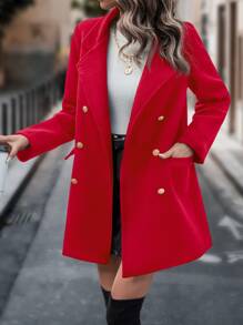 SHEIN Privé Lapel Collar Double Breasted Coat - Red - View 6