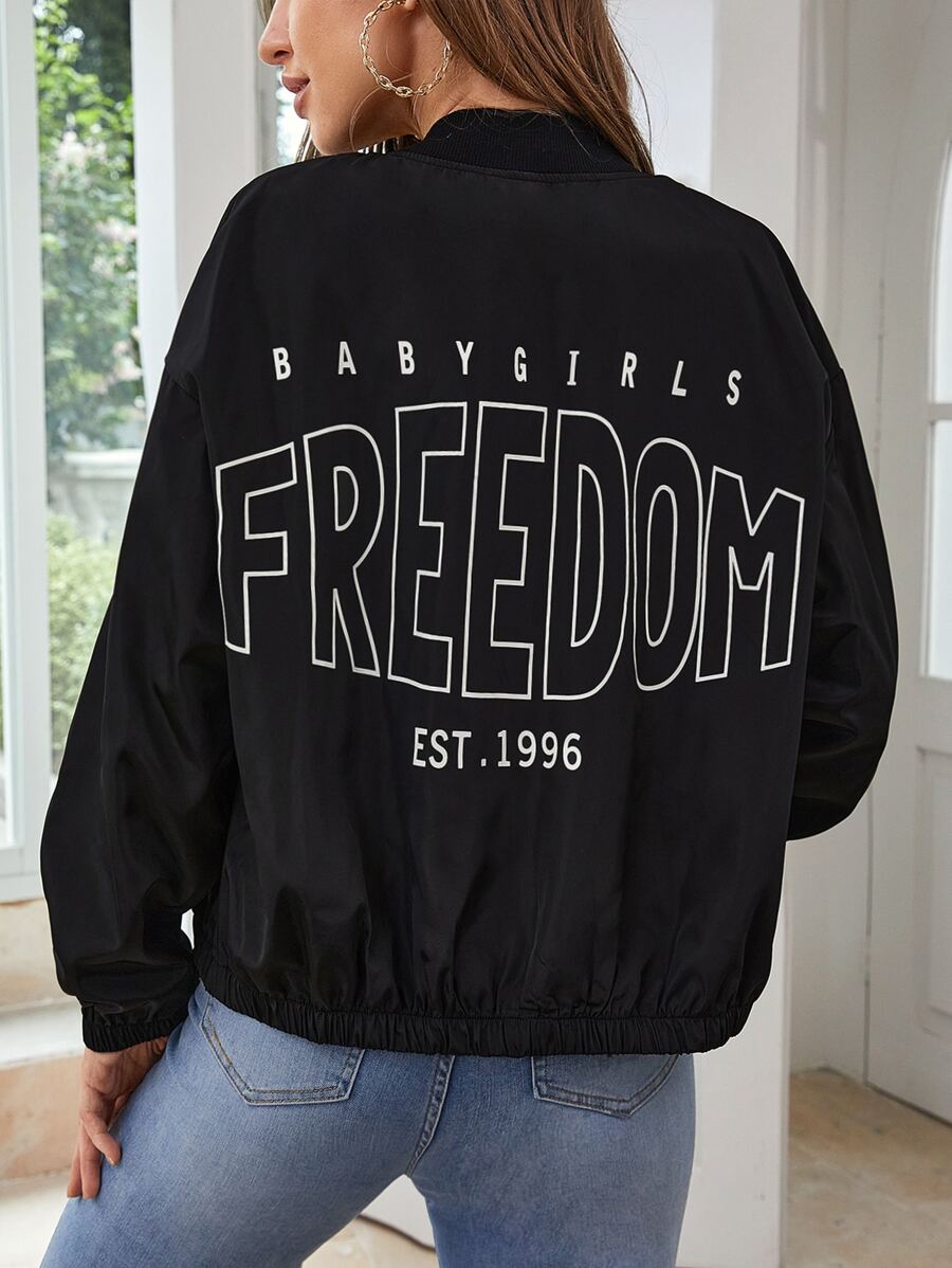 Muchica Zip Up Drop Shoulder Bomber Jacket In Fall/Winter - Black - View 1