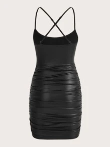 SHEIN ICON Ruched PU Leather Bodycon Dress