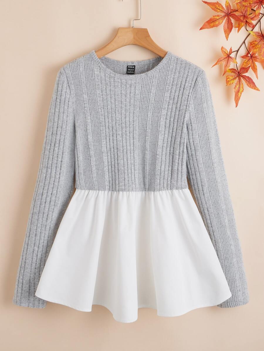 SHEIN Unity Two Tone Peplum Top - Multicolor - View 1