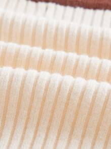 SHEIN EZwear Striped Trim Asymmetrical Hem Crop Jumper - Beige - View 3