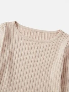 SHEIN Qutie Ribbed Knit Jumper & Knit Skirt - Apricot - View 3