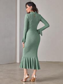 Modelyn Vestido de manga con volante bajo con fruncido - verde menta - Ver 2