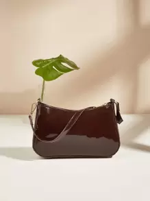 人造專利皮革極簡單肩袋，完美適用於音樂節 - 咖啡棕 - 查看 6