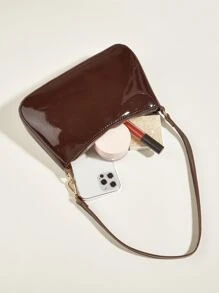 人造專利皮革極簡單肩袋，完美適用於音樂節 - 咖啡棕 - 查看 7