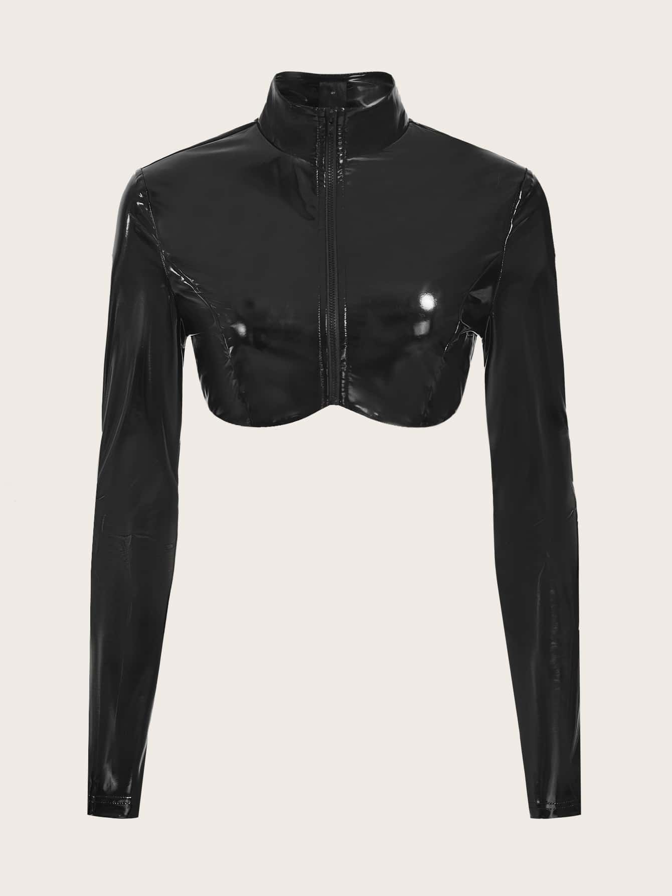 Bikercore Zip Up PU Leather Crop Top