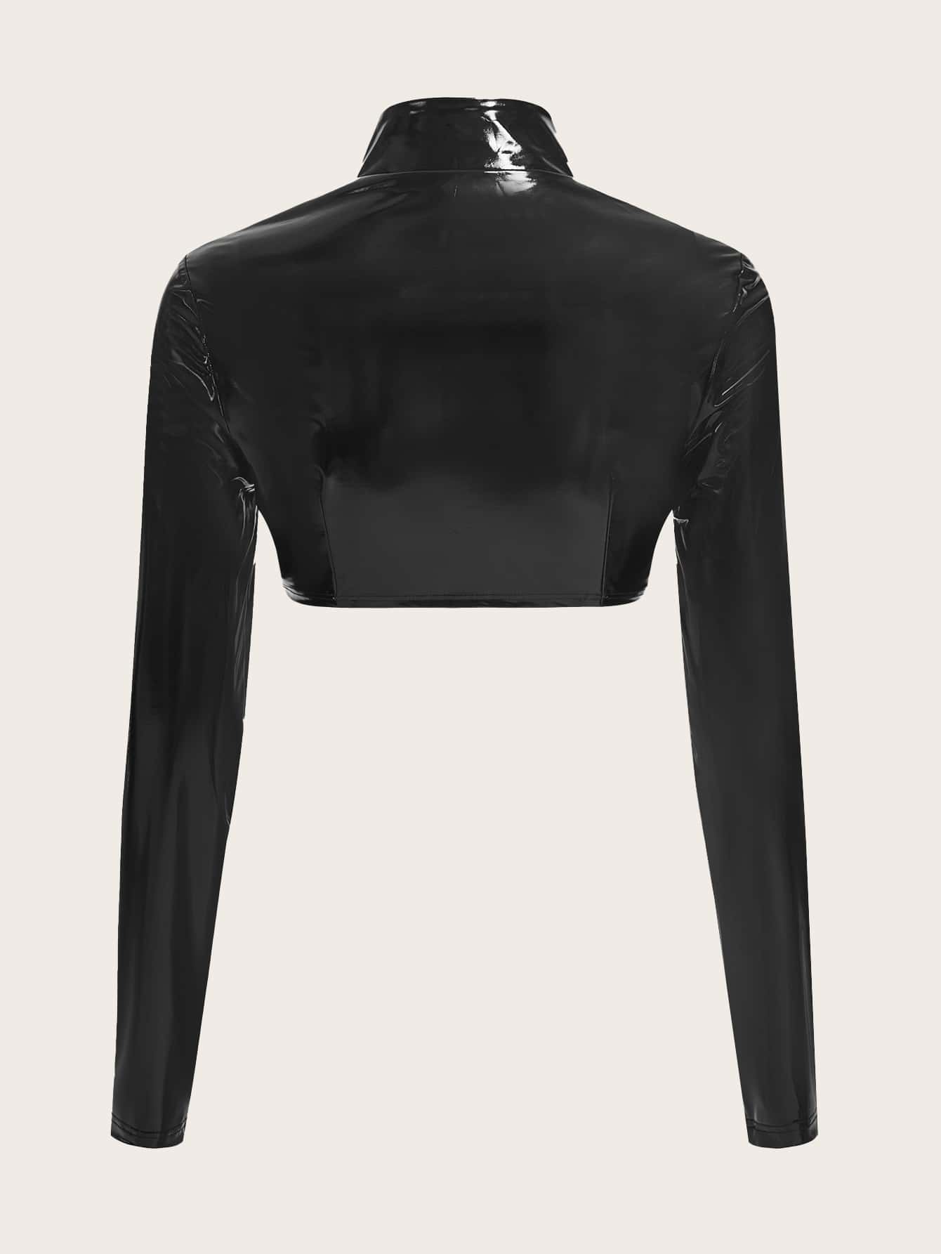 Bikercore Zip Up PU Leather Crop Top
