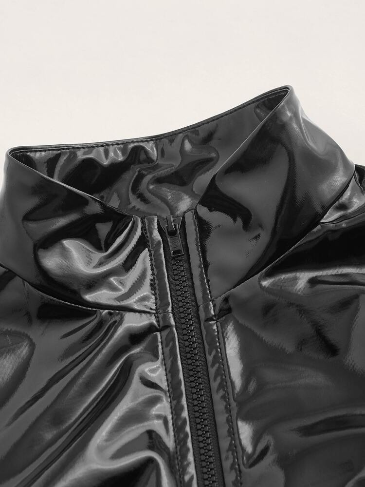 Bikercore Zip Up PU Leather Crop Top