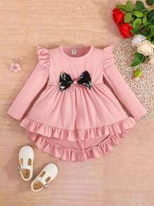 SHEIN Young Girl Ruffle Trim Bow Front Top & Floral Print Leggings - Multicolor - View 4