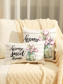 1入組花卉和字母圖案靠墊套不附帶墊芯 - 彩色 - 查看 1