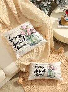 1入組花卉和字母圖案靠墊套不附帶墊芯 - 彩色 - 查看 2