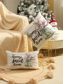 1入組花卉和字母圖案靠墊套不附帶墊芯 - 彩色 - 查看 3