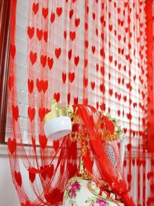 1pc Heart Pattern Door Curtain - Red - View 3
