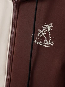 Manfinity Hypemode 男士雙色字母和熱帶圖案拉鏈開襟保暖連帽衫不帶T恤 - 彩色 - 查看 3