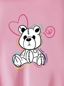 SHEIN EZwear Quần áo thể thao nữ Dây kéo Túi Hoạt hình Giải trí - Hồng - Xem 3