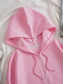 SHEIN EZwear Quần áo thể thao nữ Dây kéo Túi Hoạt hình Giải trí - Hồng - Xem 4