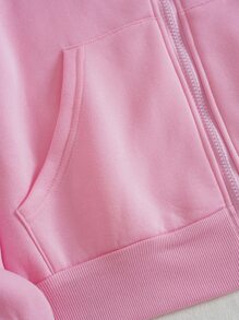 SHEIN EZwear Quần áo thể thao nữ Dây kéo Túi Hoạt hình Giải trí - Hồng - Xem 5