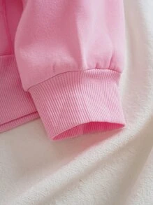 SHEIN EZwear Quần áo thể thao nữ Dây kéo Túi Hoạt hình Giải trí - Hồng - Xem 6