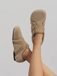 Cross Strap Fluffy Flats - Apricot - View 5