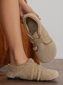 Cross Strap Fluffy Flats - Apricot - View 6