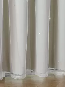 1pc Star Cutout Polyester Blackout Curtain With Lace Sheer Princess Style Double-Layered Light Blocking Window Treatment - Beige - View 5