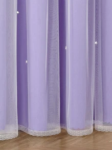 1pc Star Cutout Polyester Blackout Curtain With Lace For Girls' Room Decor - Mauve Purple - View 5