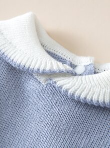 Baby Contrast Collar Jumper & Striped Pattern Knit Trousers - Baby Blue - View 3