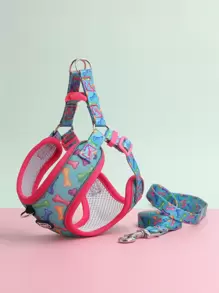 Supet 1 Conjunto Estampa De Osso Peitoral E Alça De Volta Com Guia Para Cachorros Pequenos, Adequado Para Caminhadas Ao Ar Livre