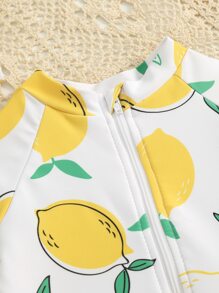 Bebé Bañador una pieza con estampado de limón ribete con fruncido con banda cabeza - Blanco - Ver 3