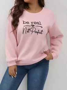 SHEIN Franclia Sudadera con estampado de letra de hombros caídos - Rosa Pálido - Ver 1