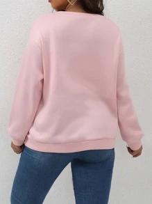 SHEIN Franclia Sudadera con estampado de letra de hombros caídos - Rosa Pálido - Ver 2