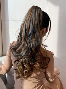 26-28 Inch Long Wavy Synthetic Hair Ponytail Extensions, Heat Resistant Fiber, Natural Brown Color, Claw Clip Design, Suitable For Daily Wear - Multicolor - View 2