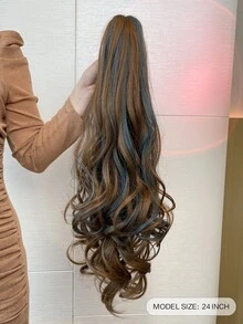 26-28 Inch Long Wavy Synthetic Hair Ponytail Extensions, Heat Resistant Fiber, Natural Brown Color, Claw Clip Design, Suitable For Daily Wear - Multicolor - View 3
