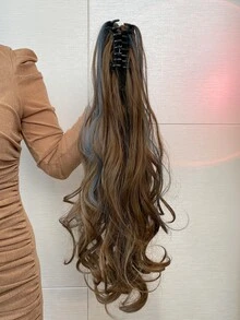 26-28 Inch Long Wavy Synthetic Hair Ponytail Extensions, Heat Resistant Fiber, Natural Brown Color, Claw Clip Design, Suitable For Daily Wear - Multicolor - View 4