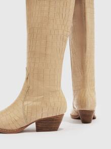 鱷魚壓紋西部牛仔靴 - 杏色 - 查看 6