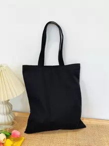 1 pieza Bolsa de lona de unicolor de gran capacidad, bolso de compras informal con asa para el hombro para el trabajo 1 pieza Bolsa de compras de lona versátil, simple, portátil, reutilizable y plegable de gran capacidad para mujeres para exteriores, de vuelta a la escuela, viajes, compras, bolsa escolar, portátil, plegable, gran capacidad, para adolescentes, mujeres, estudiantes universitarias, universidad, escuela secundaria, exteriores, viajes, salidas, trabajo, negocios, transporte, vacaciones, compras, bolso de libros preppy para la semana del libro - Negro - Ver 1