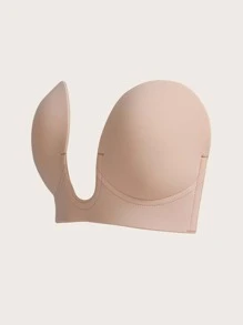 SHEIN Sujetador adhesivo con push-up sin tirantes y sin espalda de tela color albaricoque para mujeres - Albaricoque - Ver 5