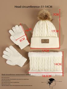 Toddler Kids Pom Pom Decor Beanie & Infinity Scarf & Gloves - White - View 4