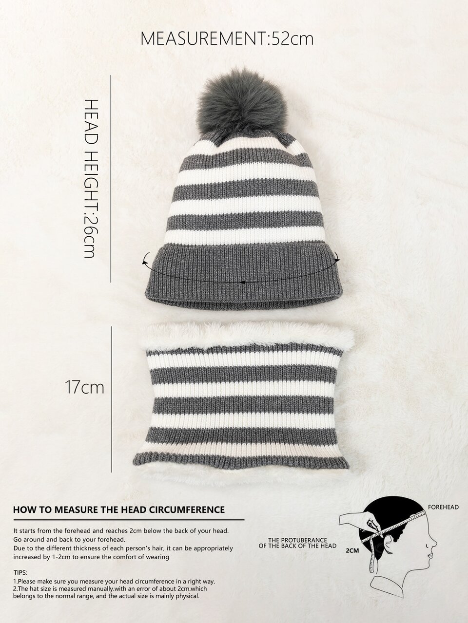 Toddler Kids Striped Pattern Plush Lined Beanie & Infinity Scarf