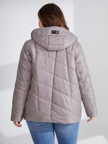 HaiLuoZi Plus Zip Up Hooded Padded Coat - Dusty Purple - View 2