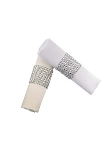 5 piezas Anillo de servilleta con diseño de diamante de imitación - Plateado - Ver 1