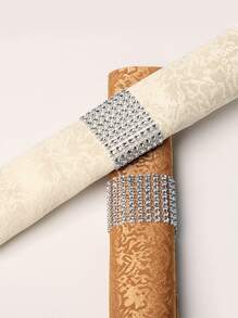 5 piezas Anillo de servilleta con diseño de diamante de imitación - Plateado - Ver 2