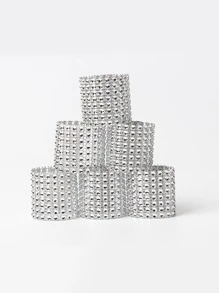 5 piezas Anillo de servilleta con diseño de diamante de imitación - Plateado - Ver 3
