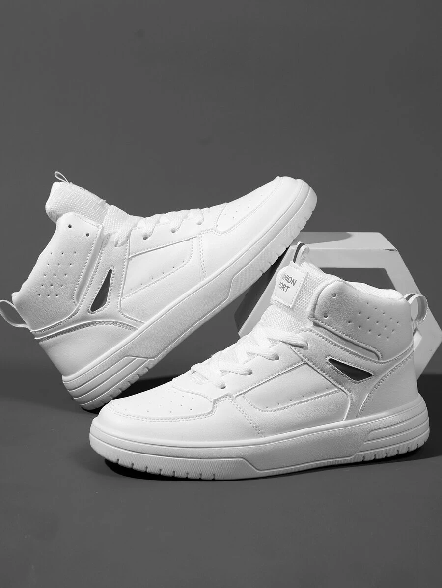 High Top Women's Casual Shoes Sneakers Women Skateboard Shoes Female Mid Sports Shoes Footwear All-Match Fashionable Lace Up Design Versatile Shoes For Spring And Autumn Lightweight EVA Sole - White - View 1