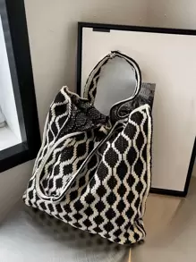 Two Tone Crochet Bag, Mother's Day Gift For Mom - Black and White - View 1