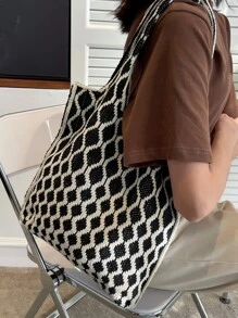 Two Tone Crochet Bag, Mother's Day Gift For Mom - Black and White - View 2