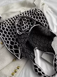 Two Tone Crochet Bag, Mother's Day Gift For Mom - Black and White - View 3